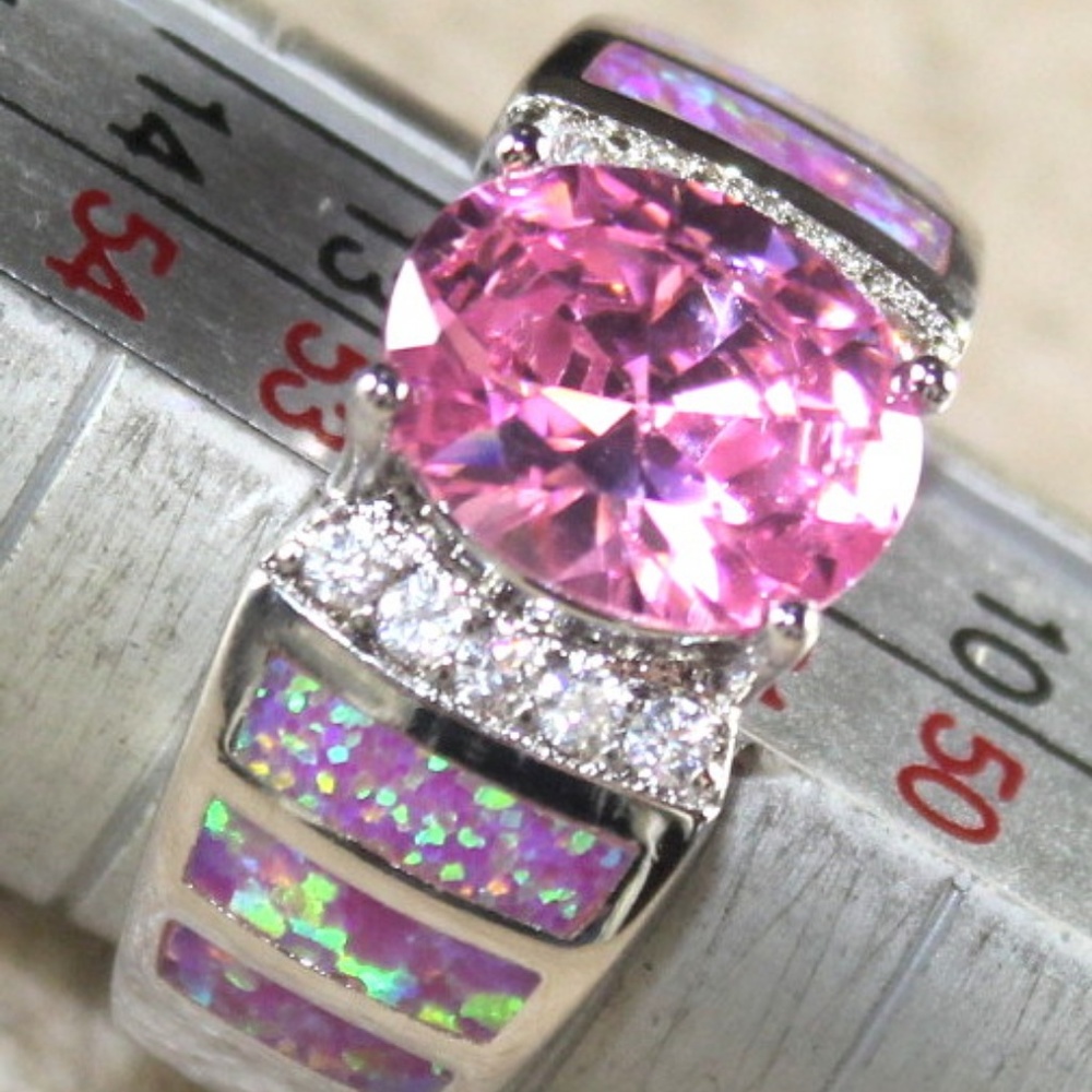 Pink Fire Opal Oval Silver Ring - Picture 3 of 3